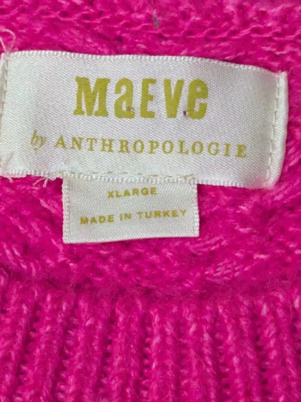 MAEVE by Anthropologie Cable Knit Hot Pink Sweater Women's Long Sleeve XL NWOT